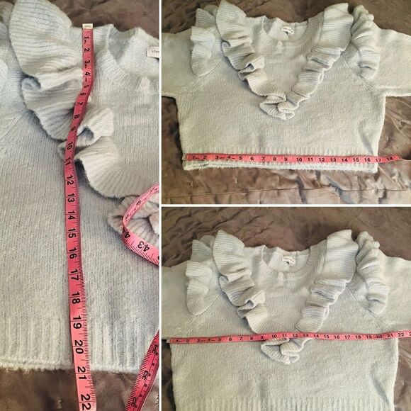 LOST + WANDER Stay Humble Sweater Exaggerated Ruffle Baby Blue M / L NWT - Picture 13 of 13